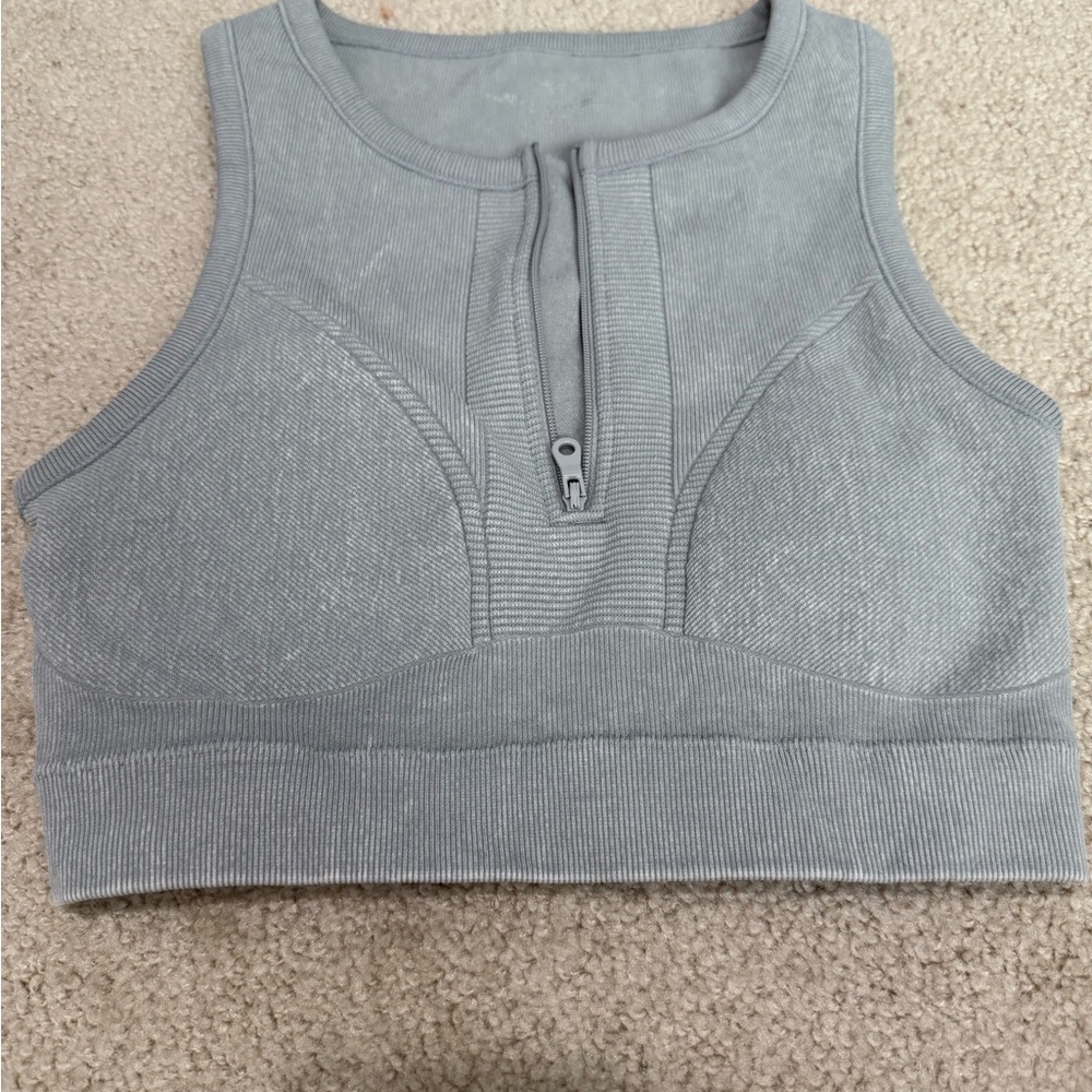 Aerie Gray Ribbed Fitted Crop Tank Top